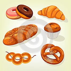 Multigrain bread and bakery cake, croissant