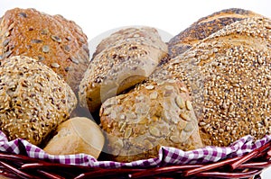 Multigrain bread and roll in a basket