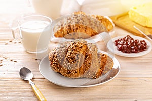 Multigrain croissant sprinkled with seeds