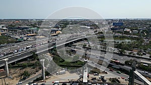 A multilane traffic jam as seen from the sky