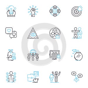 Multilateral dealings linear icons set. Diplomacy, Cooperation, Collaboration, Negotiation, Interdependence, Alliances