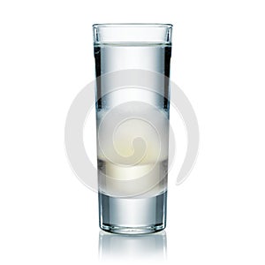 Multilayer cool and stylish vodka or gin shot isolated on white. photo