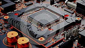 Multilayer motherboard hosts microchips and controllers, powering next-gen , wallpaper photo
