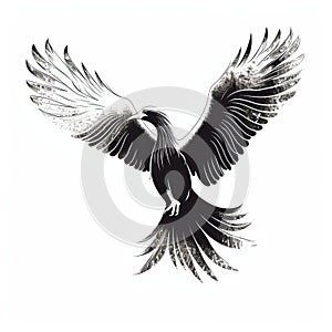 Multilayered Illusory Realism: Black Phoenix Bird In Himalayan Art