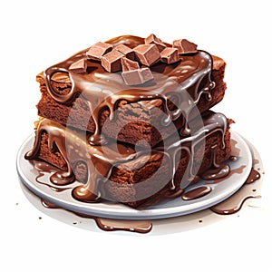 Multilayered Realism: Delicious Brownies With Chocolate Sauce