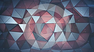 Multilayered structure with red triangular polygons 3D render illustration