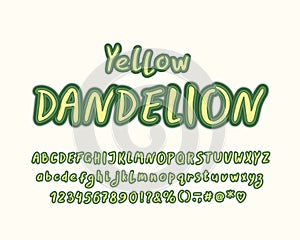 Multilayers Alphabet, Yellow Dandelion color. Vector letters, numbers and punctuation marks