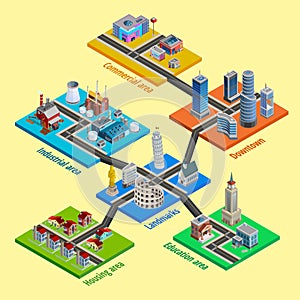 Multilevel City Architecture Isometric Poster