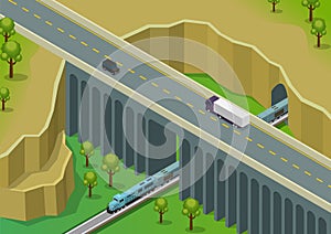 multilevel intersection of highways with railroads