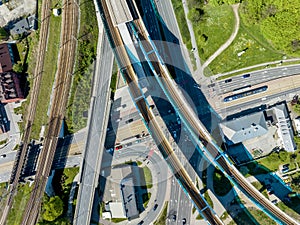 Multilevel streets and railroads junction in Krakow, Poland