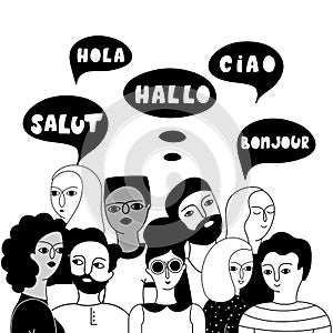 Multilingual group of people together vector illustration