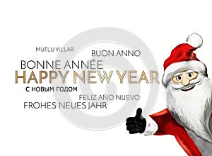 Multilingual happy new year background golden font 3d render