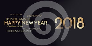Multilingual happy new year background golden font