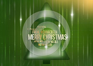 Multilingual merry christmas green fir