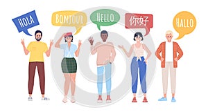 Multilingualism semi flat color vector characters photo