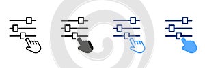 Multimedia Adjusting Symbol Collection. Control Panel and Pointer Line and Silhouette Icon Set. Adjustment Button with