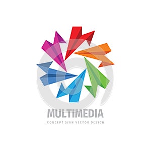 Multimedia business concept logo design. Social media network creatve sign. Abstract shapes in cycle symbol. Vector illustration