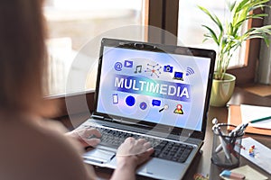 Multimedia concept on a laptop screen