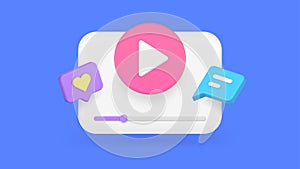 Multimedia content browse video audio play button social media network app 3d icon realistic vector photo