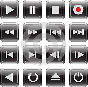 Multimedia control glossy icon set