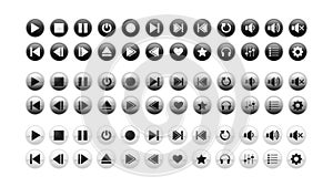 Multimedia control icon set. Player glossy button set.