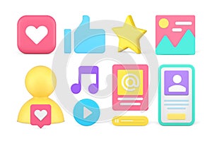 Multimedia cyberspace social media network internet communication content set 3d icon vector