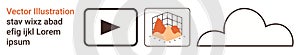 Play Button, Data Visualization Graph, and Cloud Icon for Multimedia and Technology Concepts