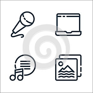 multimedia and electronic line icons. linear set. quality vector line set such as picture, music, laptop