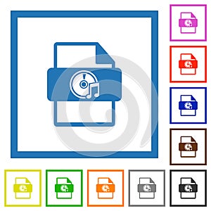 Multimedia file type flat framed icons