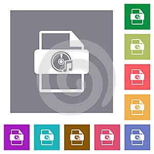 Multimedia file type square flat icons