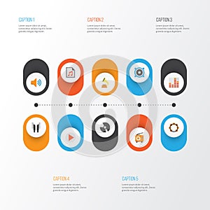 Multimedia Flat Icons Set. Collection Of Button