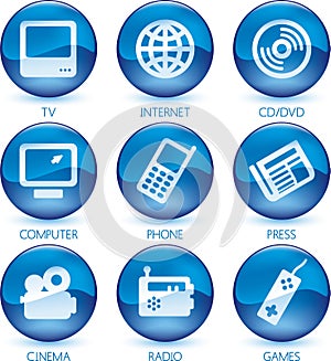 Multimedia icon set blue (vector)