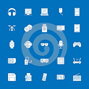 multimedia icon set with flat solid style. technology device sign symbol vector illustration