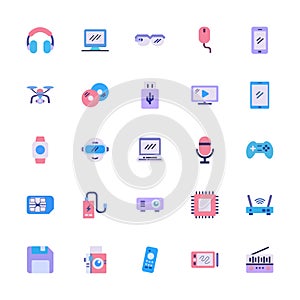 multimedia icon set with flat style. technology device sign symbol vector illustration