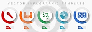 Multimedia icon set, miscellaneous icons such as microphone, stereo equipment, vinyl and speakers, flat design vector infographic