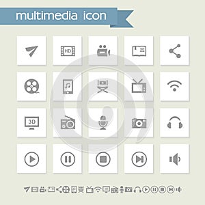 Multimedia icon set. Simple flat buttons