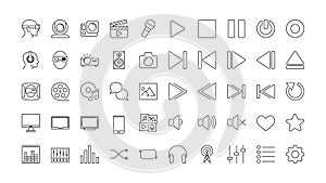 multimedia icon set. Vector illustration digital technology icons photo, video, music, audiovisual equipment, and player button in