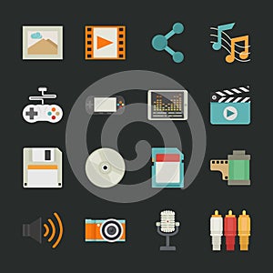 Multimedia icons with black background