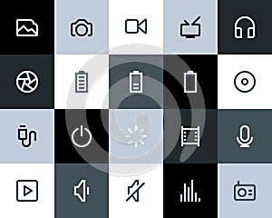 Multimedia icons. Flat