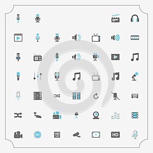 Multimedia icons: photo, video, music vector set