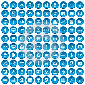 100 multimedia icons set blue