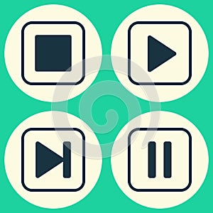 Multimedia Icons Set. Collection Of Start Song