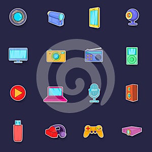 Multimedia icons set vector sticker