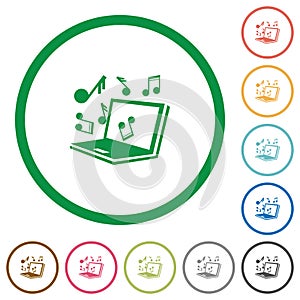 Multimedia laptop outlined flat icons