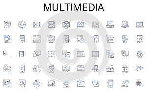 Multimedia line icons collection. Nerk, Conversations, Collaborations, Connections, Technology, Relationships