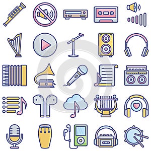 Multimedia and Music Line Style vector icons set every single icon can easily modify or edit  Multimedia and Music Line Style vec