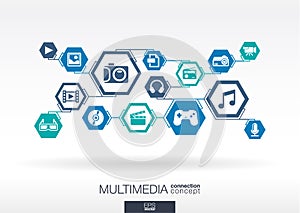 Multimedia network. Hexagon abstract background