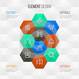 Multimedia Outline Icons Set. Collection Of Clapperboard, Top, Controller And Other Elements. Also Includes Symbols Such