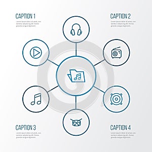 Multimedia Outline Icons Set. Collection Of Melody, Orator, Circle And Other Elements. Also Includes Symbols Such As