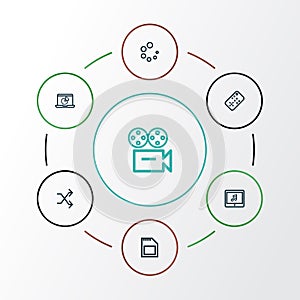 Multimedia Outline Icons Set. Collection Of Tablet, Controller, Waiting And Other Elements. Also Includes Symbols Such